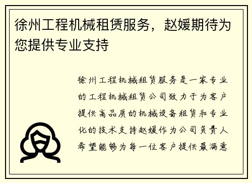 徐州工程机械租赁服务，赵媛期待为您提供专业支持